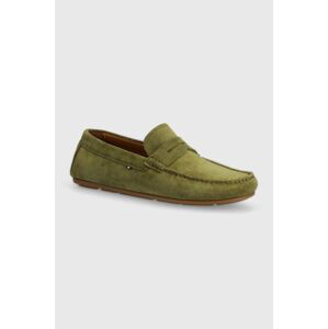 Semišové mokasíny Tommy Hilfiger CASUAL SUEDE DRIVER pánské, zelená barva, FM0FM04998