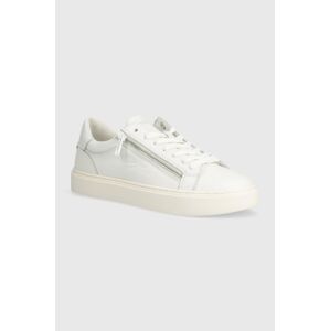 Kožené sneakers boty Calvin Klein LOW TOP LACE UP W/ZIP bílá barva, HM0HM01475