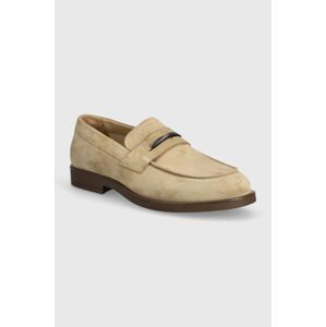 Semišové mokasíny Calvin Klein MOCCASIN SUEDE pánské, béžová barva, HM0HM01469