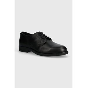 Kožené polobotky Calvin Klein DERBY pánské, černá barva, HM0HM01246