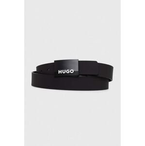 Oboustranný kožený pásek HUGO pánský, černá barva