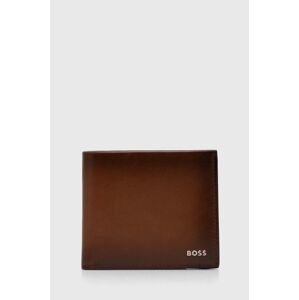 Kožená peněženka BOSS hnědá barva