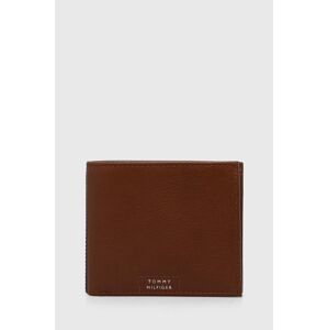 Kožená peněženka Tommy Hilfiger hnědá barva, AM0AM12188