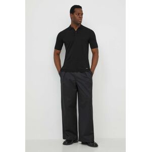 Polo triko s příměsí hedvábí Calvin Klein černá barva, K10K113053