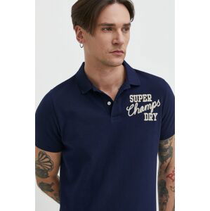 Bavlněné polo tričko Superdry tmavomodrá barva, s aplikací