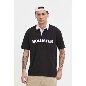 Bavlněné polo tričko Hollister Co. černá barva, s aplikací