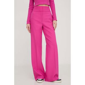 Kalhoty HUGO dámské, růžová barva, široké, high waist, 50508606