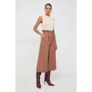 Bavlněné kalhoty Pinko hnědá barva, střih culottes, high waist, 103006.A1N3