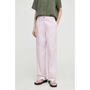 Kalhoty s příměsí lnu Samsoe Samsoe SALIX růžová barva, high waist, F24100001