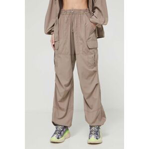Kalhoty UGG dámské, béžová barva, široké, high waist, 1152866
