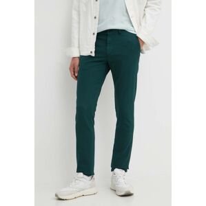 Kalhoty Tommy Hilfiger pánské, zelená barva, přiléhavé, MW0MW33910