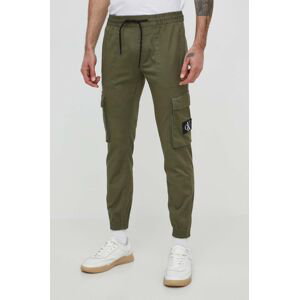 Kalhoty Calvin Klein Jeans pánské, zelená barva, ve střihu cargo, J30J324696