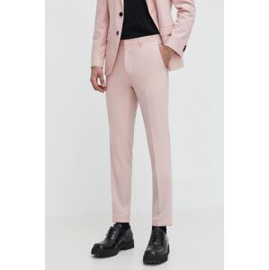 Kalhoty s příměsí vlny HUGO růžová barva, přiléhavé, 50500271
