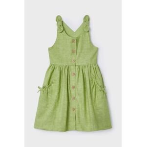 Dětské lněné šaty Mayoral zelená barva, mini