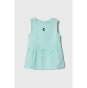 Dětské šaty s příměsí lnu Calvin Klein Jeans tyrkysová barva, mini