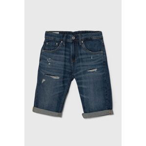 Dětské riflové kraťasy Pepe Jeans SLIM SHORT REPAIR JR tmavomodrá barva, nastavitelný pas