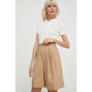 Šortky z vlněné směsi Polo Ralph Lauren béžová barva, hladké, high waist, 211910420