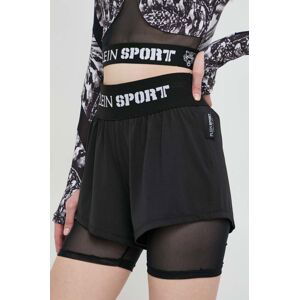 Kraťasy PLEIN SPORT dámské, černá barva, s potiskem, high waist