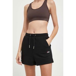 Kraťasy Fila Buchloe dámské, černá barva, hladké, high waist, FAW0702