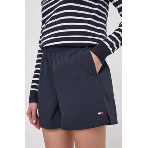 Kraťasy Tommy Hilfiger dámské, tmavomodrá barva, hladké, high waist