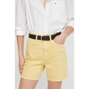 Džínové šortky Tommy Hilfiger dámské, žlutá barva, hladké, high waist