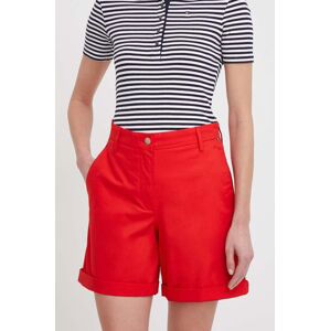 Kraťasy Tommy Hilfiger dámské, červená barva, hladké, high waist