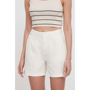 Kraťasy Pepe Jeans dámské, béžová barva, hladké, high waist