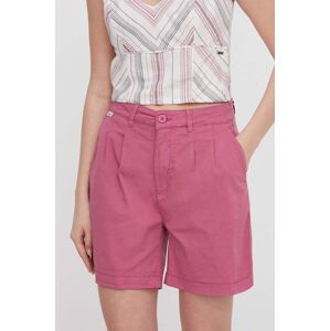 Kraťasy Pepe Jeans dámské, růžová barva, hladké, high waist