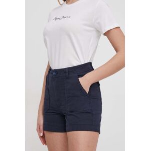 Kraťasy Pepe Jeans dámské, tmavomodrá barva, hladké, high waist