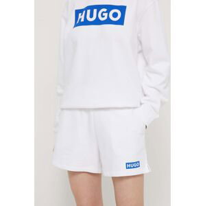Bavlněné šortky Hugo Blue bílá barva, s potiskem, high waist, 50515824