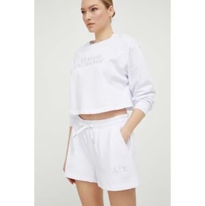 Bavlněné šortky Armani Exchange bílá barva, s aplikací, high waist, 3DYS89 YJFHZ