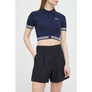 Kraťasy Abercrombie & Fitch dámské, černá barva, hladké, high waist