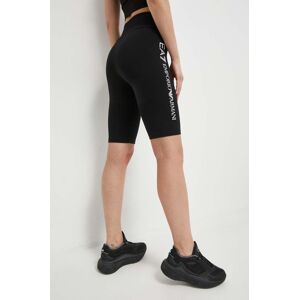 Kraťasy EA7 Emporio Armani dámské, černá barva, s potiskem, high waist