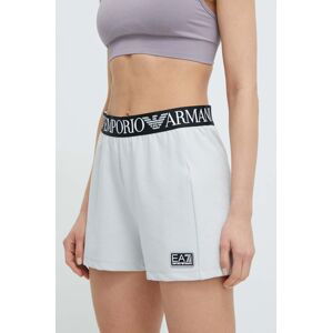 Kraťasy EA7 Emporio Armani dámské, šedá barva, s potiskem, high waist