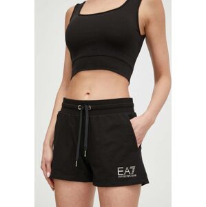 Kraťasy EA7 Emporio Armani dámské, černá barva, s potiskem, medium waist