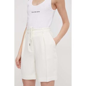 Kraťasy Calvin Klein dámské, béžová barva, hladké, high waist