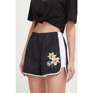 Kraťasy Guess ZOEY dámské, černá barva, vzorované, high waist, V4GD05 KC5R0