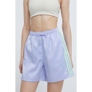 Kraťasy adidas Originals dámské, fialová barva, vzorované, high waist, IS3850