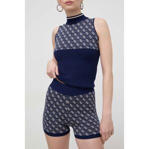 Kraťasy Guess LISE dámské, tmavomodrá barva, vzorované, high waist, W4GZ32 Z37K0