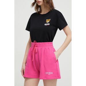 Kraťasy Guess dámské, růžová barva, s potiskem, high waist, E4GD01 KC5X0