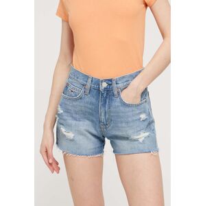 Džínové šortky Tommy Jeans dámské, hladké, high waist, DW0DW17640