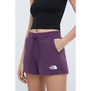 Bavlněné šortky The North Face fialová barva, s potiskem, high waist