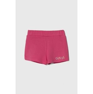 Dětské bavlněné šortky Guess růžová barva, s aplikací