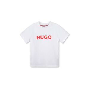 Dětské bavlněné tričko HUGO bílá barva, s potiskem