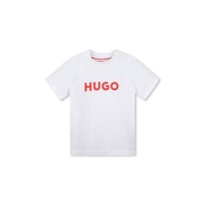 Dětské bavlněné tričko HUGO bílá barva, s potiskem