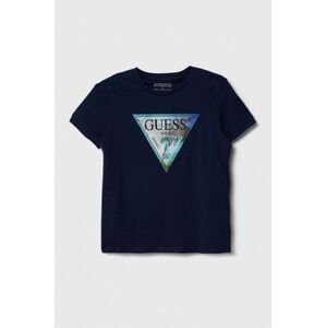 Dětské bavlněné tričko Guess tmavomodrá barva, s aplikací