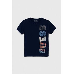 Dětské bavlněné tričko Guess tmavomodrá barva, s aplikací