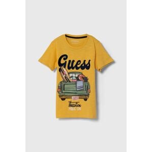 Dětské bavlněné tričko Guess žlutá barva, s potiskem