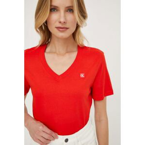 Bavlněné tričko Calvin Klein Jeans červená barva, J20J222560