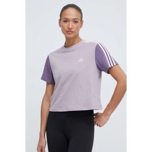 Bavlněné tričko adidas fialová barva, IS1571